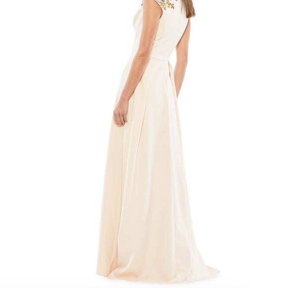 MAC DUGGAL FLORAL EMBELLISHED CAP SLEEVE A-LINE VANILLA GOWN sz 10 - Picture 7 of 7